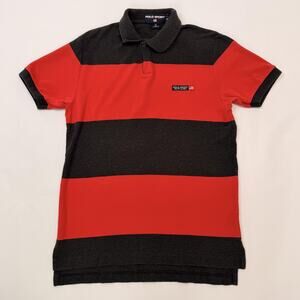 Polo Sport Ralph Lauren Polo Shirt Mens Medium Red Black Striped 100% Cotton